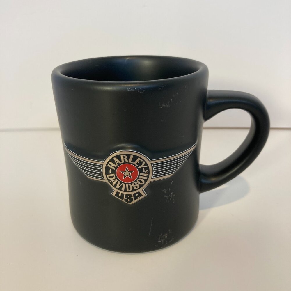 Harley-Davidson USA Ceramic Coffee Mug Cup Matte Black Official Silver Wing Logo